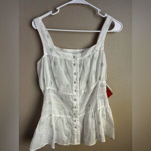 NWT Nay-Ked Sheer White Sage Green Polka Dot Blouse size small runs a little big